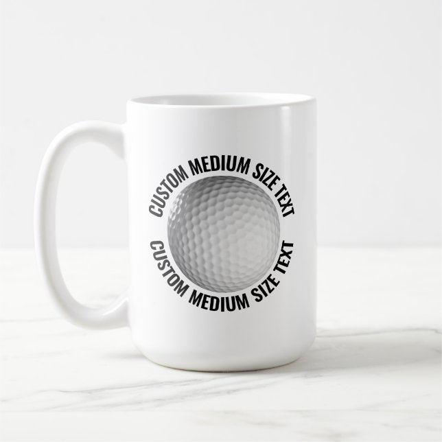 Medium Personalised Text Golf Ball 15 oz. Custom Coffee Mug (Left)