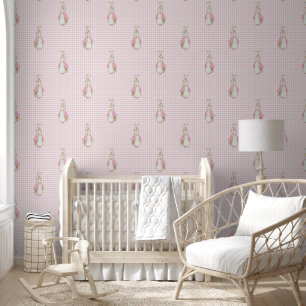Medium Peter the Rabbit Beatrix Potte Pink Gingham Wallpaper