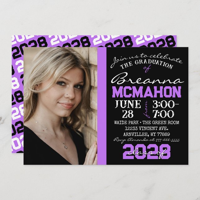 Medium Purple & Black Graduation Photo Invitation (Creator Uploaded)