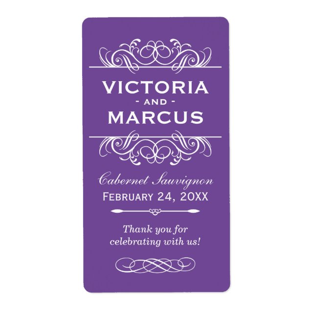 Medium Purple Wedding Wine Bottle Monogram Favour (Front)