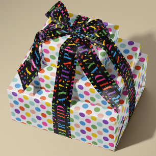 Medium Rainbow Colored Polka Dots Pattern Wrapping Paper