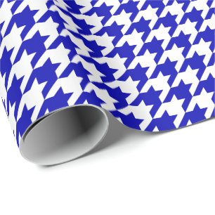 Medium Royal Blue and White Houndstooth Wrapping Paper