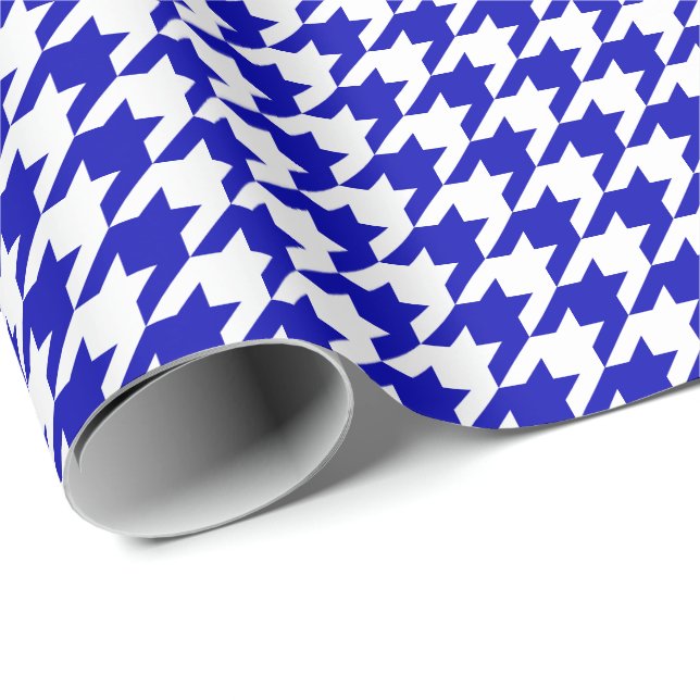 Medium Royal Blue and White Houndstooth Wrapping Paper (Roll Corner)
