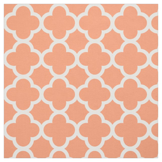 Medium-Scale Quatrefoil Coral Peach Teal Moroccan Fabric (Swatch)