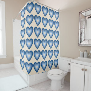 Medium Shades of Blue Hearts Shower Curtain