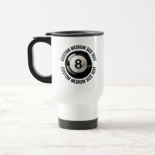 Medium Size Personalised Text White Custom 8 Ball Travel Mug