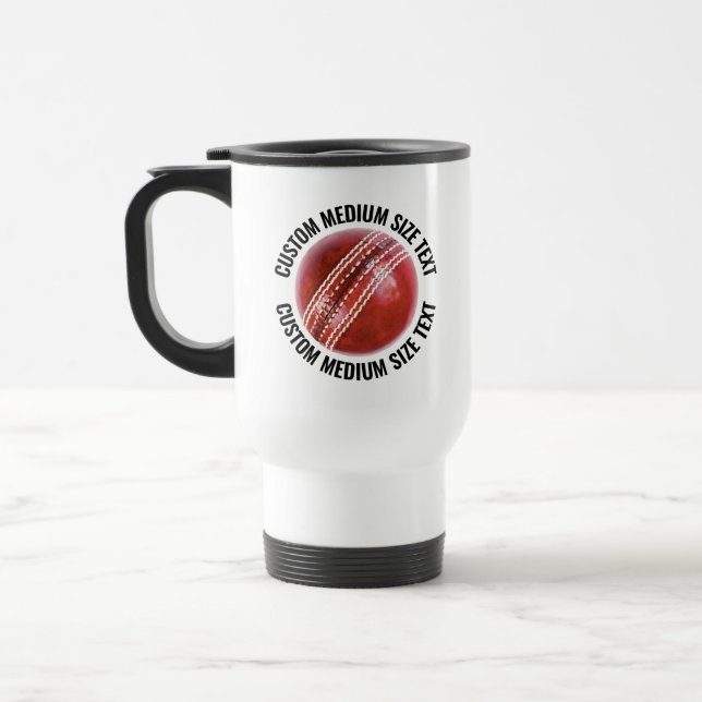 Medium Size Personalised Text White Custom Cricket Travel Mug (Left)