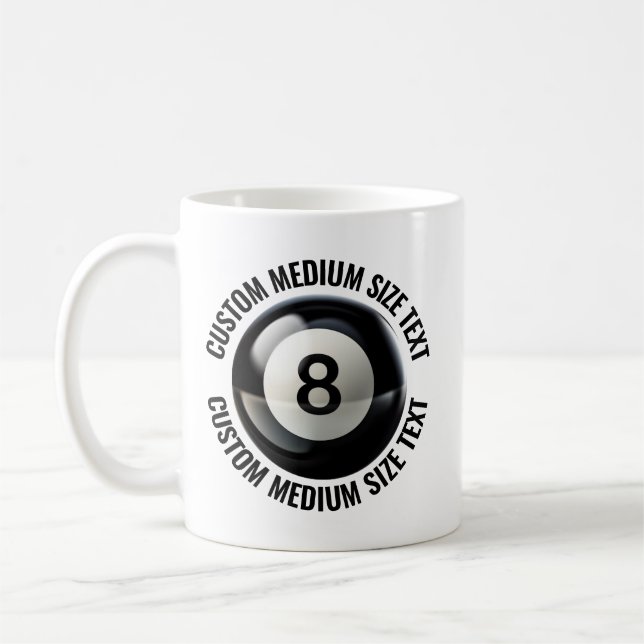 Medium Size Text 11oz Personalised 8 Ball Mug (Left)