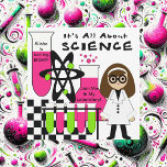 Medium Skin Girl Science Lab Birthday Invitations<br><div class="desc">Does she love science and is having a science theme birthday party? She'll love these science theme customisable birthday party invitations that feature a female professor in lab coat,  test tubes, bunsen burner,  and areas you can easily customise with your party specifics!</div>