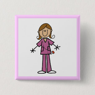Medium Skin Stick Figure Female Nurse 15 Cm Square Badge