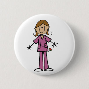 Medium Skin Stick Figure Female Nurse 6 Cm Round Badge