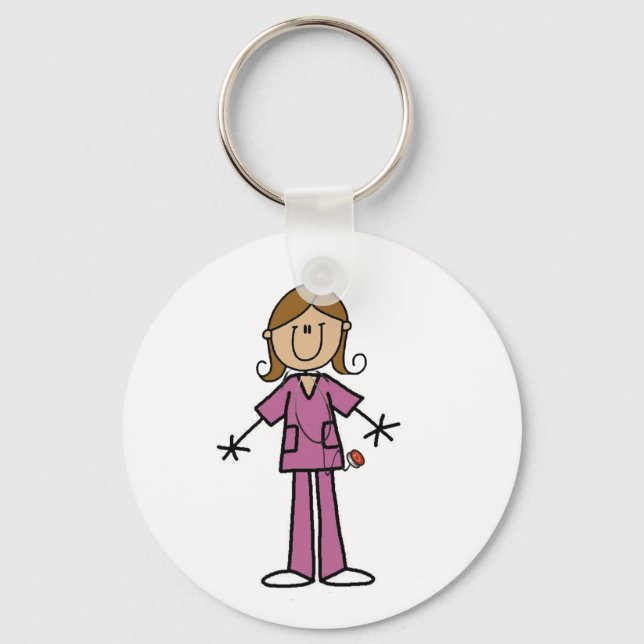 Medium Skin Stick Figure Female Nurse Key Ring (Front)