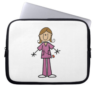 Medium Skin Stick Figure Female Nurse Laptop Sleeve
