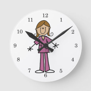 Medium Skin Stick Figure Female Nurse Round Clock