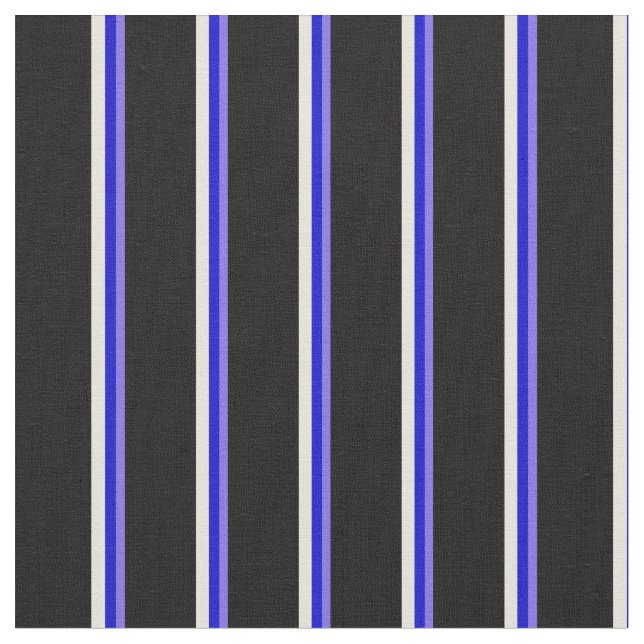 Medium Slate Blue, Blue, Beige & Black Coloured Fabric (Close Up)