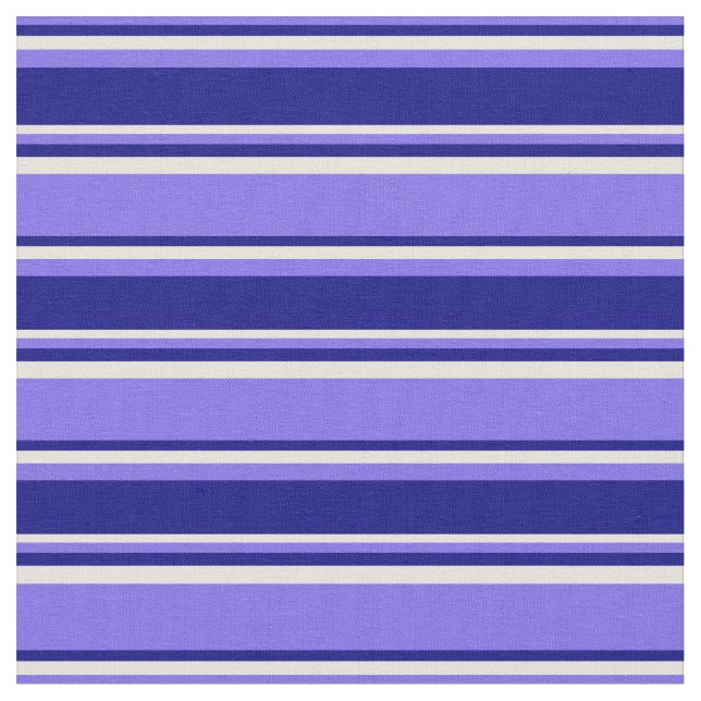 Medium Slate Blue, Blue & Beige Coloured Lines Fabric (Close Up)