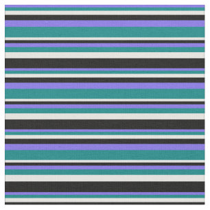 Medium Slate Blue, Teal, White, and Black Lines Fabric
