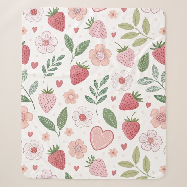 Medium Strawberry Pattern Fleece Blanket (Front)