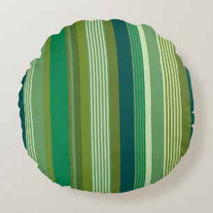 Medley of Green Warm Cool Stripes Round Cushion