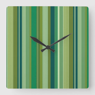 Medley of Green Warm Cool Stripes Square Wall Clock
