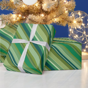 Medley of Green Warm Cool Stripes Wrapping Paper