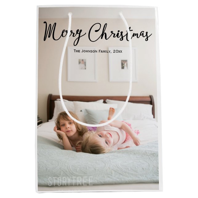 Meduim Cute Photo Christmas Greetings Gift Bags (Front)