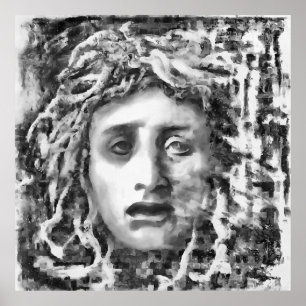 Medusa Ancient Goddess Portrait In Grey Poster