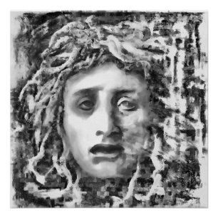 Medusa Ancient Goddess Portrait In Grey Poster