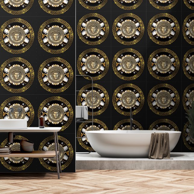 Medusa and Greek Meander Key  Designer Wallpaper (Bathroom)