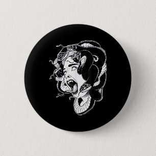 Medusa Blackwork Tattoo Flash 6 Cm Round Badge