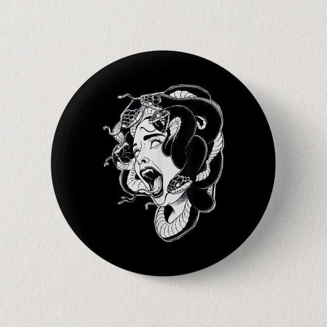 Medusa Blackwork Tattoo Flash  6 Cm Round Badge (Front)