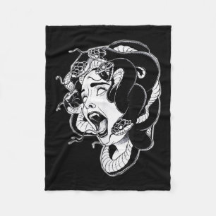 Medusa Blackwork Tattoo Flash  Fleece Blanket