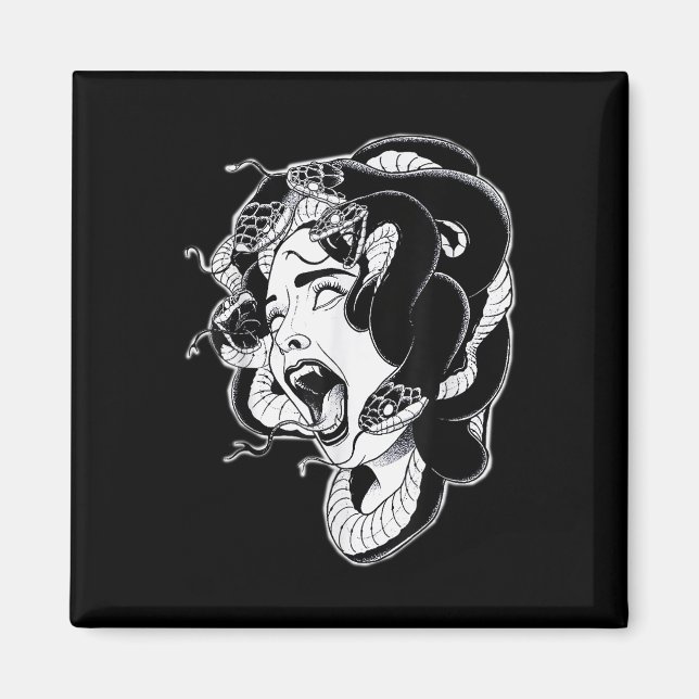 Medusa Blackwork Tattoo Flash  Magnet (Front)