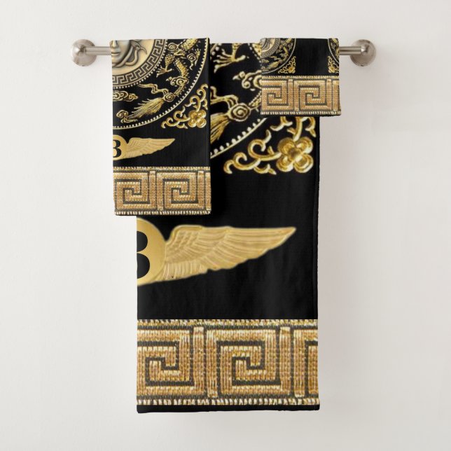 Medusa Greek Key Personalised  Bath Towel Set (Insitu)