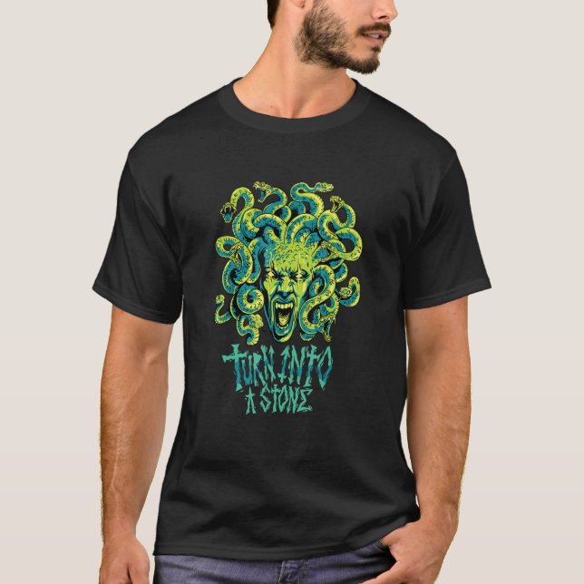 Medusa Greek Mythology Monster Snake Head Turn Int T-Shirt (Front)