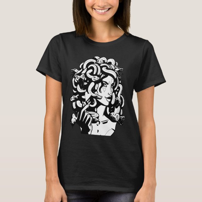 Medusa Head Snake Hair Greek Mythology Ancient Lov T-Shirt (Front)