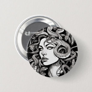 Medusa head tattoo style 6 cm round badge