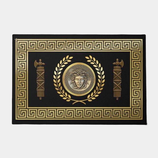 Medusa Laurel Wreath Greek Key Fasces Doormat (Front)