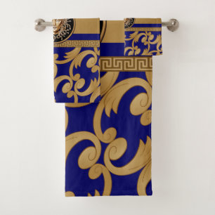 Medusa luxury Baroque Gold & Blue Bath Towel Set