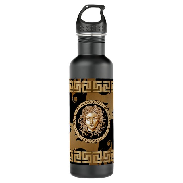Medusa Medallion Gold Stainless Steel Water Bottle (Front)