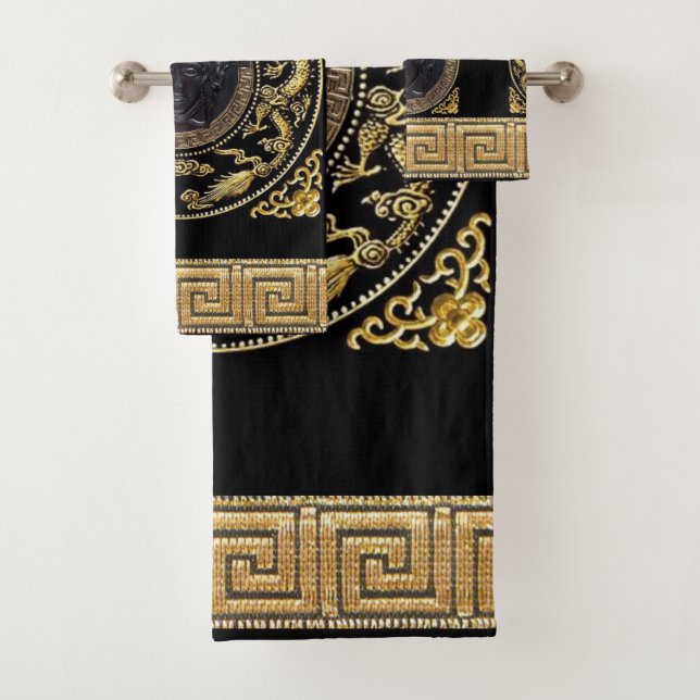 Medusa Noire Greek Key Designer's Bath Towel Set (Insitu)