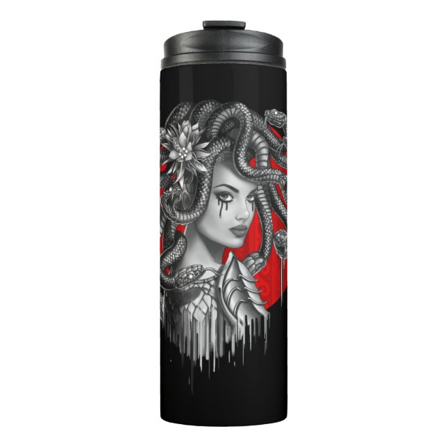 MEDUSA - Snake Head Girl from Greek Myth Tattoo Thermal Tumbler (Front)