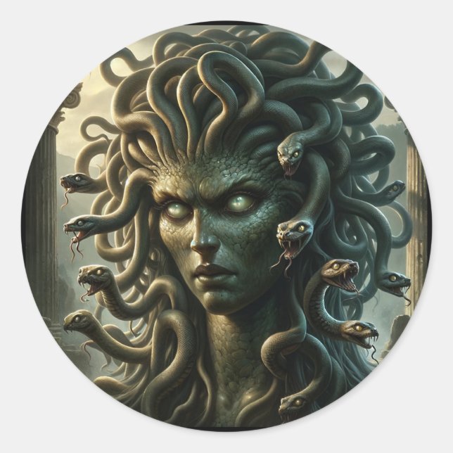 Medusa Stare of Death Head of Snakes Classic Round Sticker (Front)