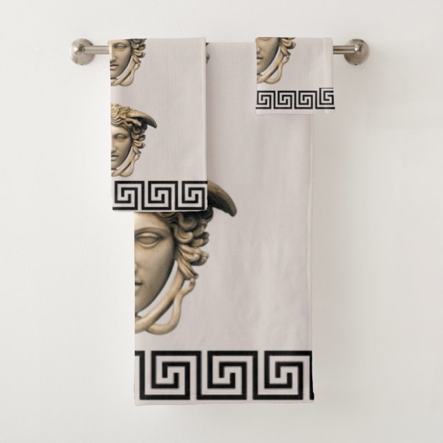 Medusa Stone Beige Greek-Key Guest Gift Towel Set (Insitu)