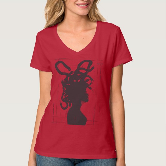 Medusa's Ink: Hand-Drawn Mythical Design T-Shirt (Front)