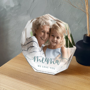 Meema We Love You Grandma Script Overlay Photo Block