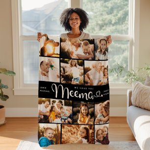 Meema We Love you Hearts Modern Photo Collage Fleece Blanket
