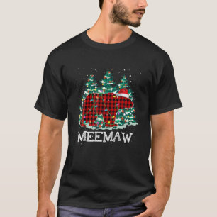 Meemaw Bear Christmas Tree Pajama Red Plaid Buffal T-Shirt