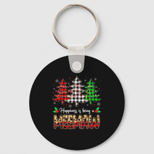 Meemaw Christmas Tree Xmas Buffalo Plaid Red White Key Ring