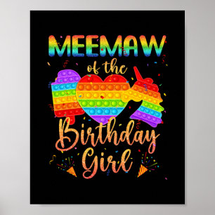 MeeMaw Of The Birthday Girl Cute Unicorn Pop It Poster